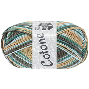 Lana Grossa Cotone Print + Spray 346 - Dark Green/Camel/Light Grey on Sale